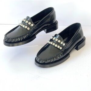 SANDRO Crystal-Embellished Patent-Leather Women’s Black Slip On Loafers Size 5